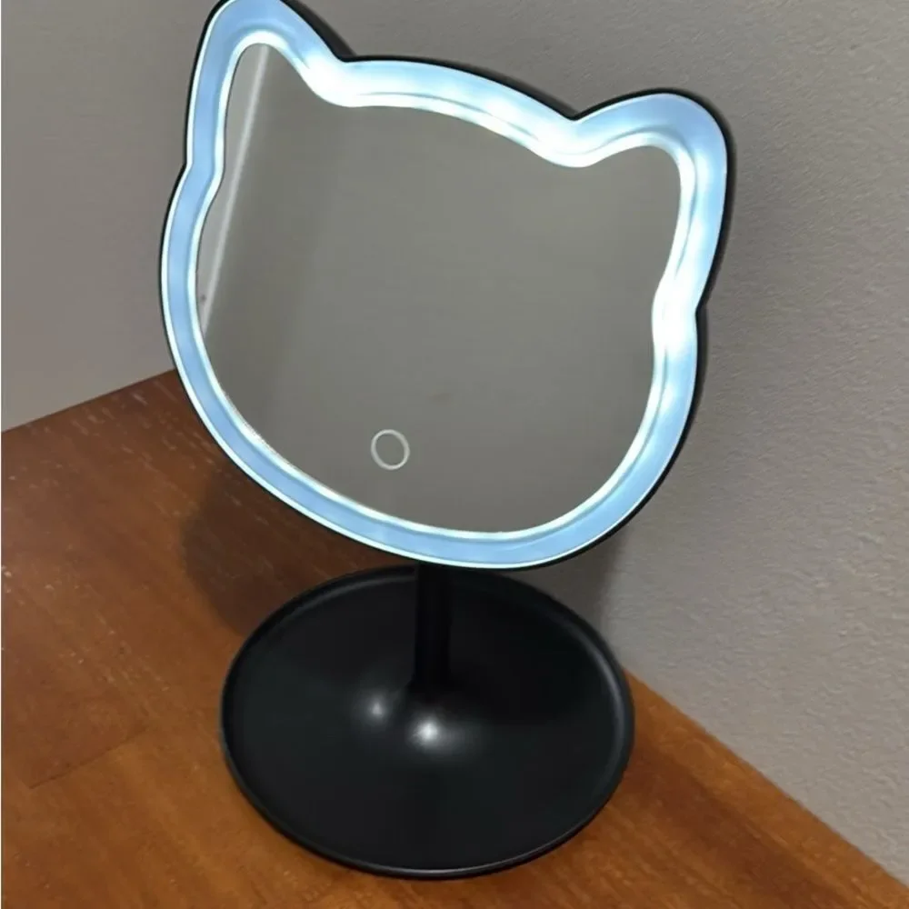 LED Cat Ear Vanity Mirror - Black Battery operated.